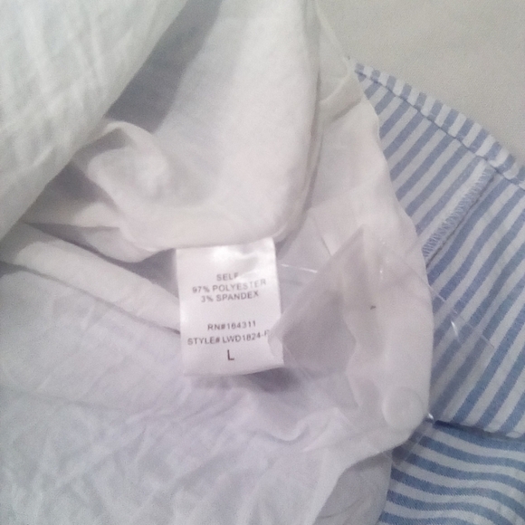 Aura Women’s Crinkle Blue White Button Front Cottagecore Puff Dress Size Large - Picture 5 of 8